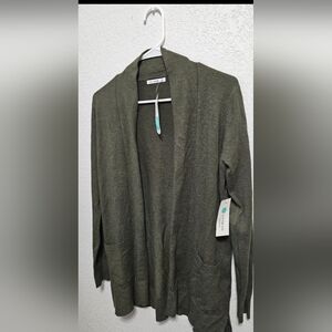 Pink Clover Women's Open Front Light weight Green Cardigan Pockets Size S